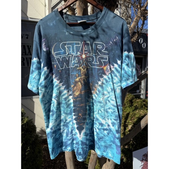 Vintage Star Wars Liquid Blue AOP Tie Dye T Shirt‎ Made In USA Size Large